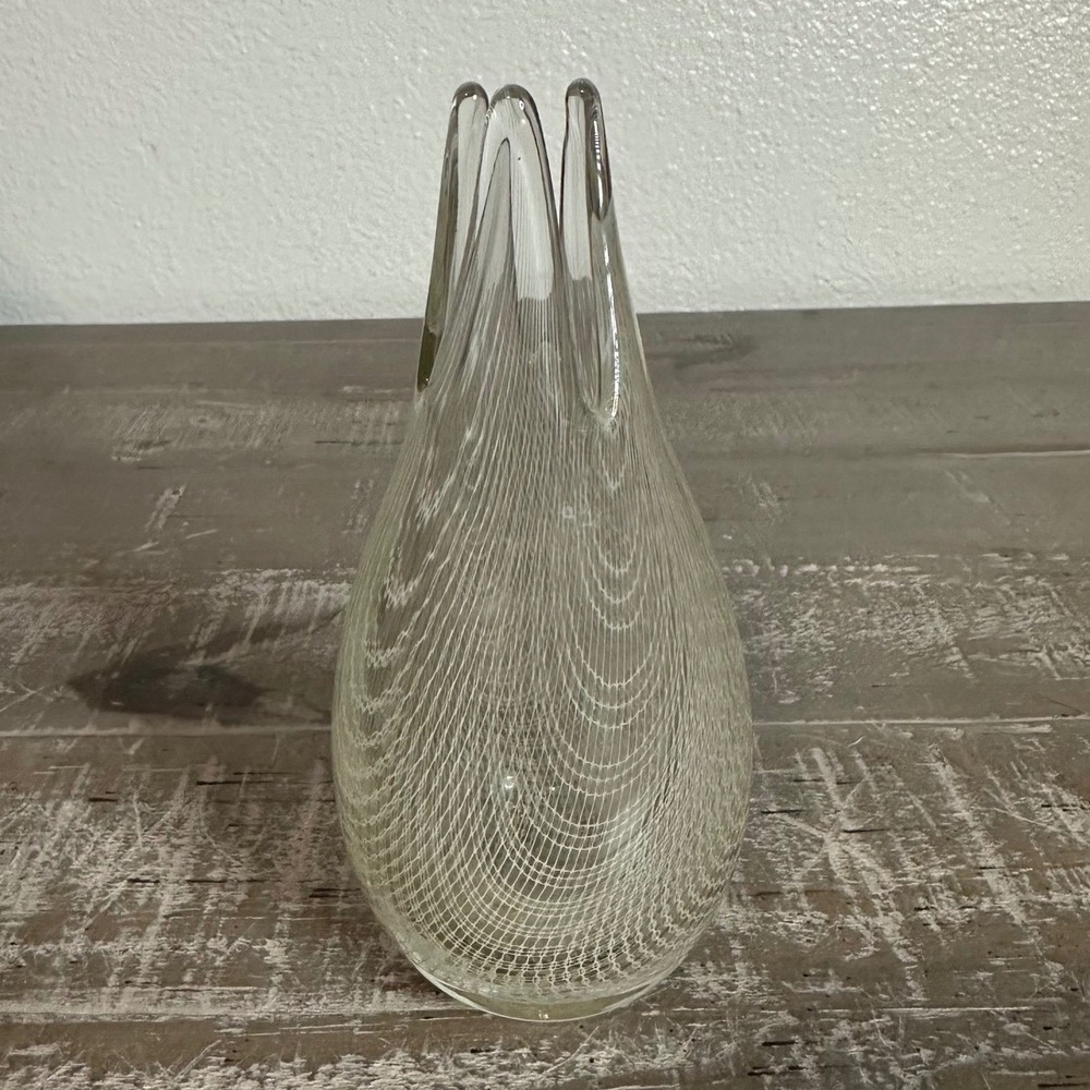 Vintage Harrachov Czech Glass Vase Merletto Lattice MCM Modern 6.5 inches Tall